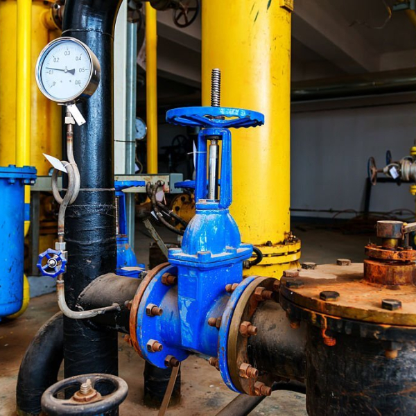 heating system. Pipelines, water pump, valves, manometers.